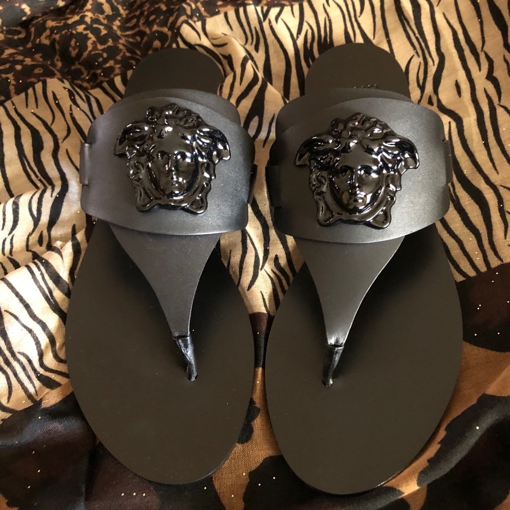 Versace Medusa Sandals - Black Leather